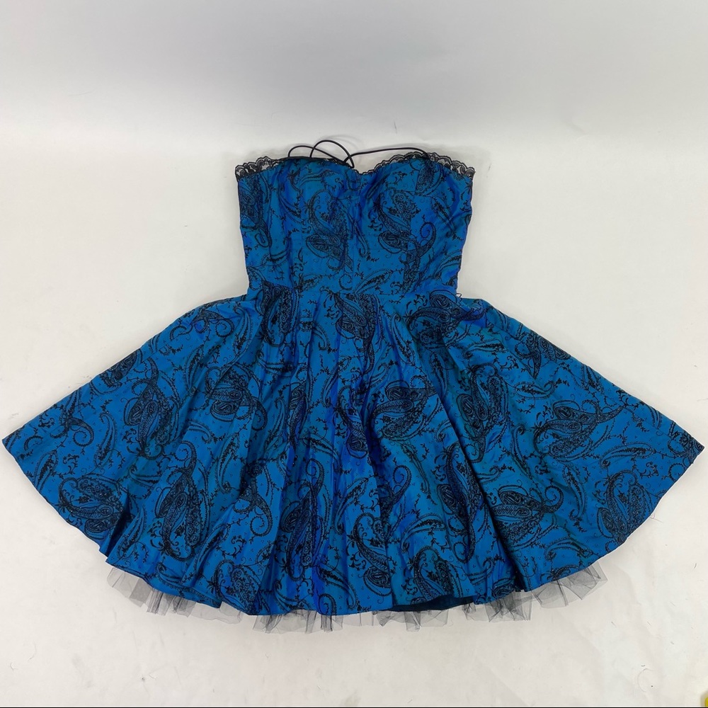 Blue Paisley Strapless Fit & Flare Dress